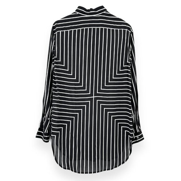 NWT Emporio Armani Black White Striped Lightweight Loose Fit Button Up Shirt - Picture 2 of 9